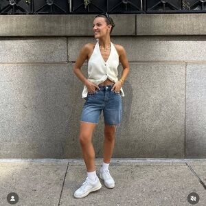 Denim open-back halter top